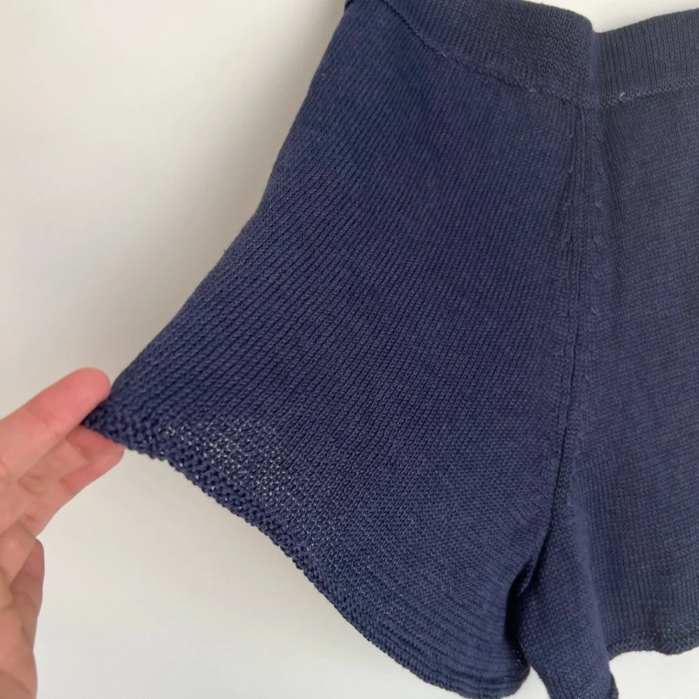 NWT Zara Linen Blend Knit Navy Blue Shorts Size Small - Picture 5 of 7